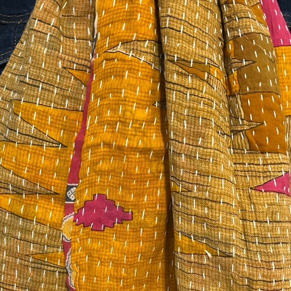 KANTHA SCARF REVERSIBLE TWO SIDED SARI HEAD WRAP DECOR LINEN SARONG - Picture 5 of 11